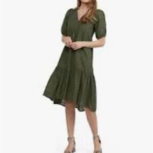 Mexx puff sleeve midi eyelet peplum dress V-neck size XL